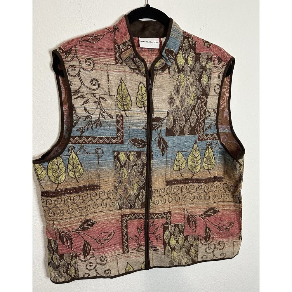 Alfred Dunner Women’s Zip Front Tapestry Vest Size 16 Multicolor Boho Patchwork